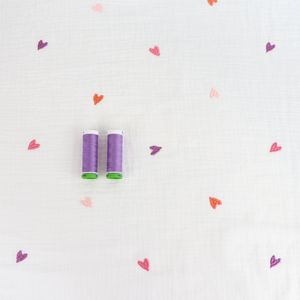Cotton Double Gauze - Embroidered Hearts