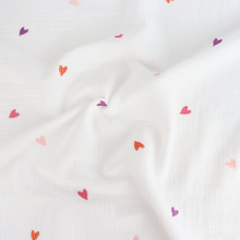 Cotton Double Gauze - Embroidered Hearts