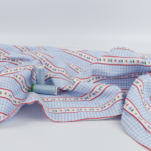 Cotton Double Gauze - Floral Gingham - Blue - END OF BOLT 45cm