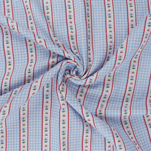 Cotton Double Gauze - Floral Gingham - Blue - END OF BOLT 45cm