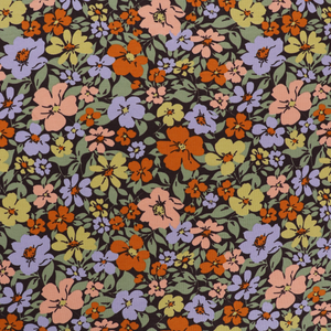 Cotton French Terry - Fall Flowers - Brown