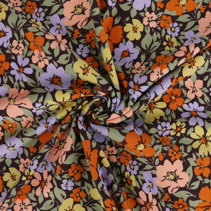 Cotton French Terry - Fall Flowers - Brown