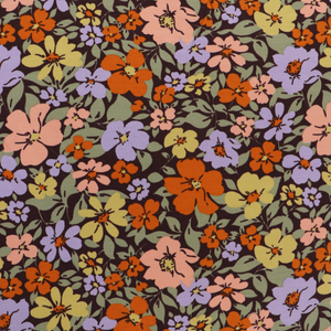 Cotton French Terry - Fall Flowers - Brown