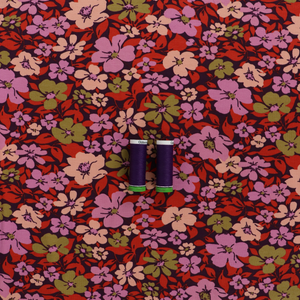 Cotton French Terry - Fall Flowers - Purple