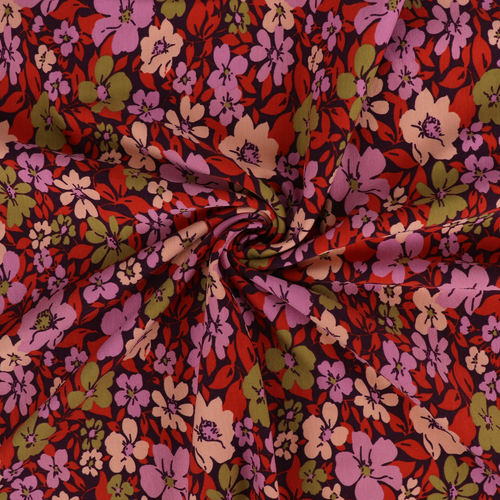 Cotton French Terry - Fall Flowers - Purple