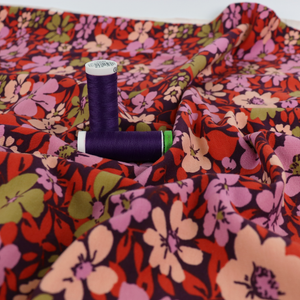 Cotton French Terry - Fall Flowers - Purple