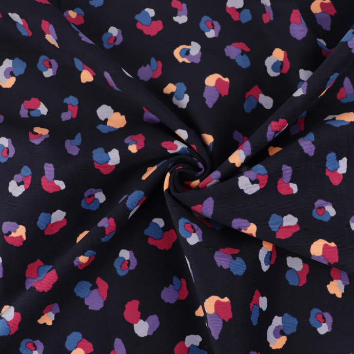 Cotton Needlecord - Animal Print - Navy