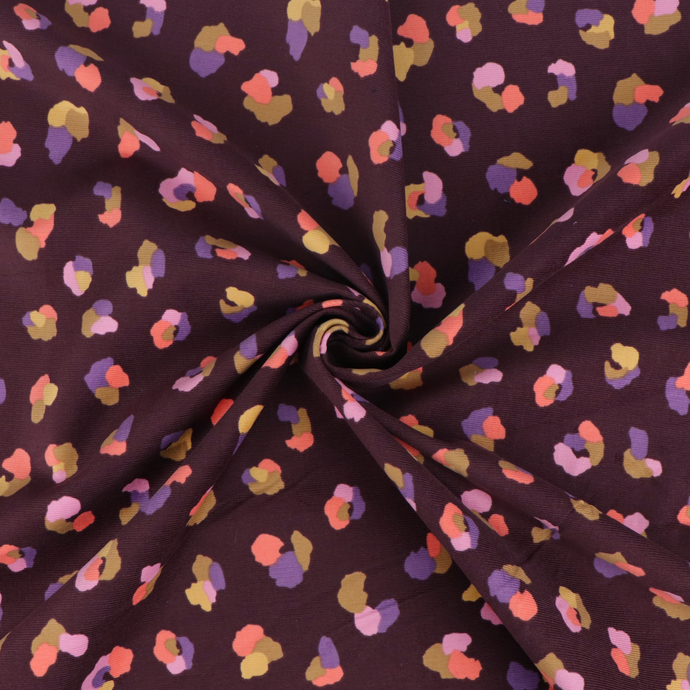 Cotton Needlecord - Animal Print - Maroon