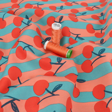 Cotton Poplin - Cherry Fruit - Peach + Turquoise