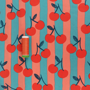 Cotton Poplin - Cherry Fruit - Peach + Turquoise