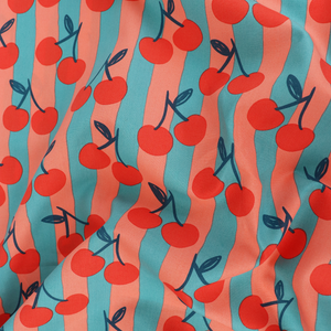 Cotton Poplin - Cherry Fruit - Peach + Turquoise