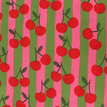 Cotton Poplin - Cherry Fruit - Pink + Green