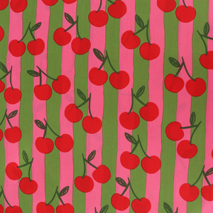 Cotton Poplin - Cherry Fruit - Pink + Green