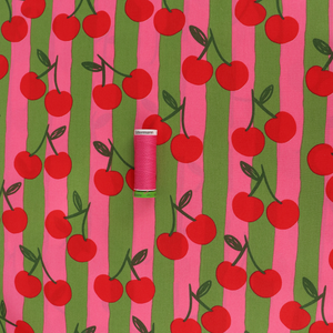 Cotton Poplin - Cherry Fruit - Pink + Green