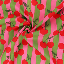 Cotton Poplin - Cherry Fruit - Pink + Green