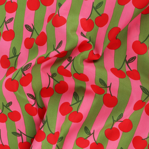 Cotton Poplin - Cherry Fruit - Pink + Green