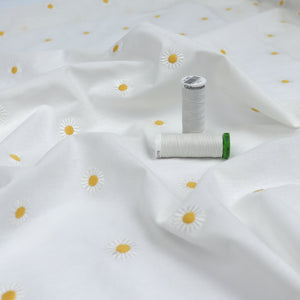 Cotton Poplin - Embroidered Daisies
