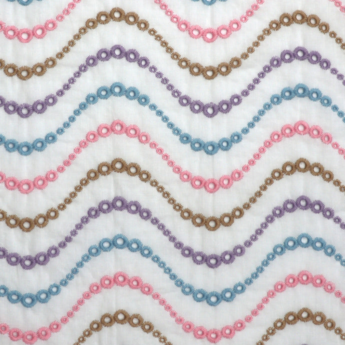 Cotton Poplin - Embroidered Pastel Waves