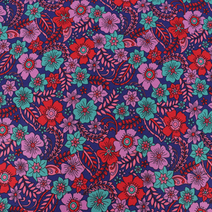 Cotton Poplin - Flowers - Purple