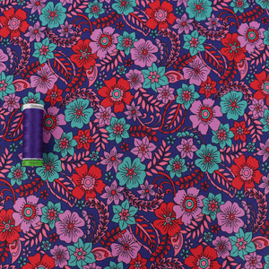 Cotton Poplin - Flowers - Purple