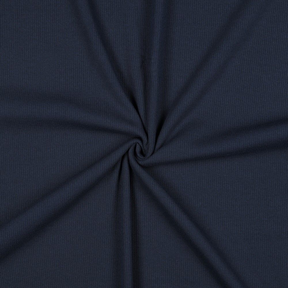 Cotton Narrow Ribbed Jersey - Navy Blue