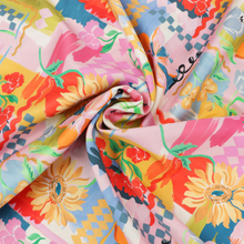 Cotton Sateen - Vintage Floral Painting