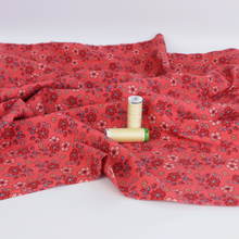 Cotton Seersucker - Coral Red Flowers