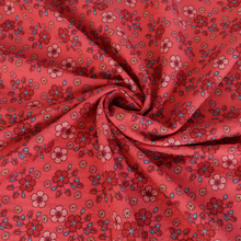 Cotton Seersucker - Coral Red Flowers