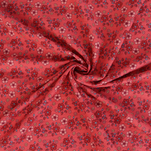 Cotton Seersucker - Coral Red Flowers