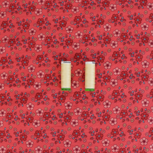Cotton Seersucker - Coral Red Flowers