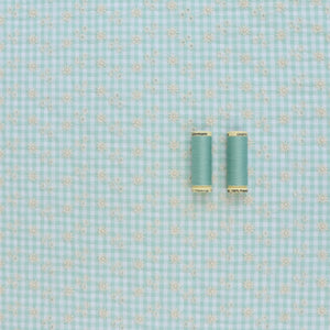 Cotton Seersucker - Gingham With Embroidered Flowers - Mint