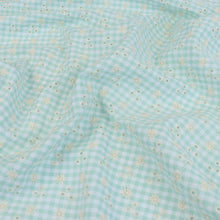 Cotton Seersucker - Gingham With Embroidered Flowers - Mint