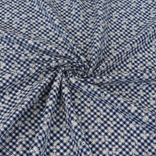 Cotton Seersucker - Gingham With Embroidered Flowers - Navy