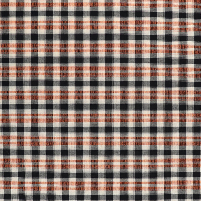 Cotton Seersucker - Yarn Dyed Metallic Copper + Black Check