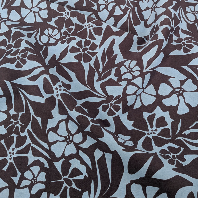 Cotton Viscose Lawn - Brown + Blue Meadow