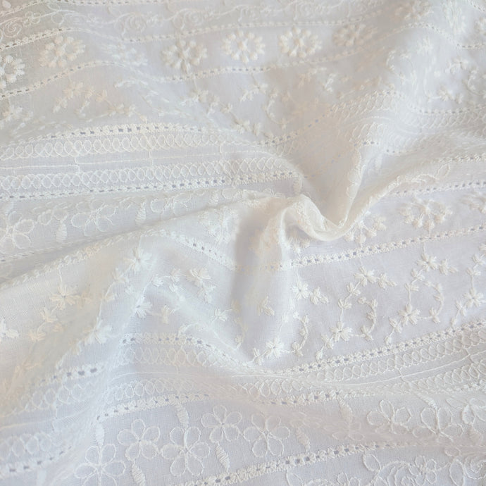 Cotton Voile - Embroidered Floral Stripe