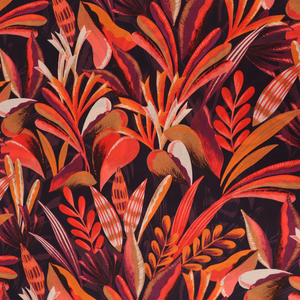 Cotton Voile - Jungle - Maroon + Orange