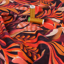 Cotton Voile - Jungle - Maroon + Orange