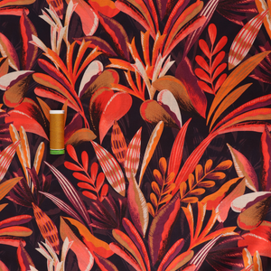 Cotton Voile - Jungle - Maroon + Orange