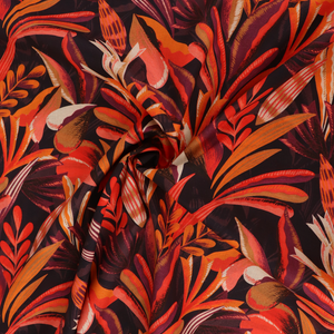 Cotton Voile - Jungle - Maroon + Orange