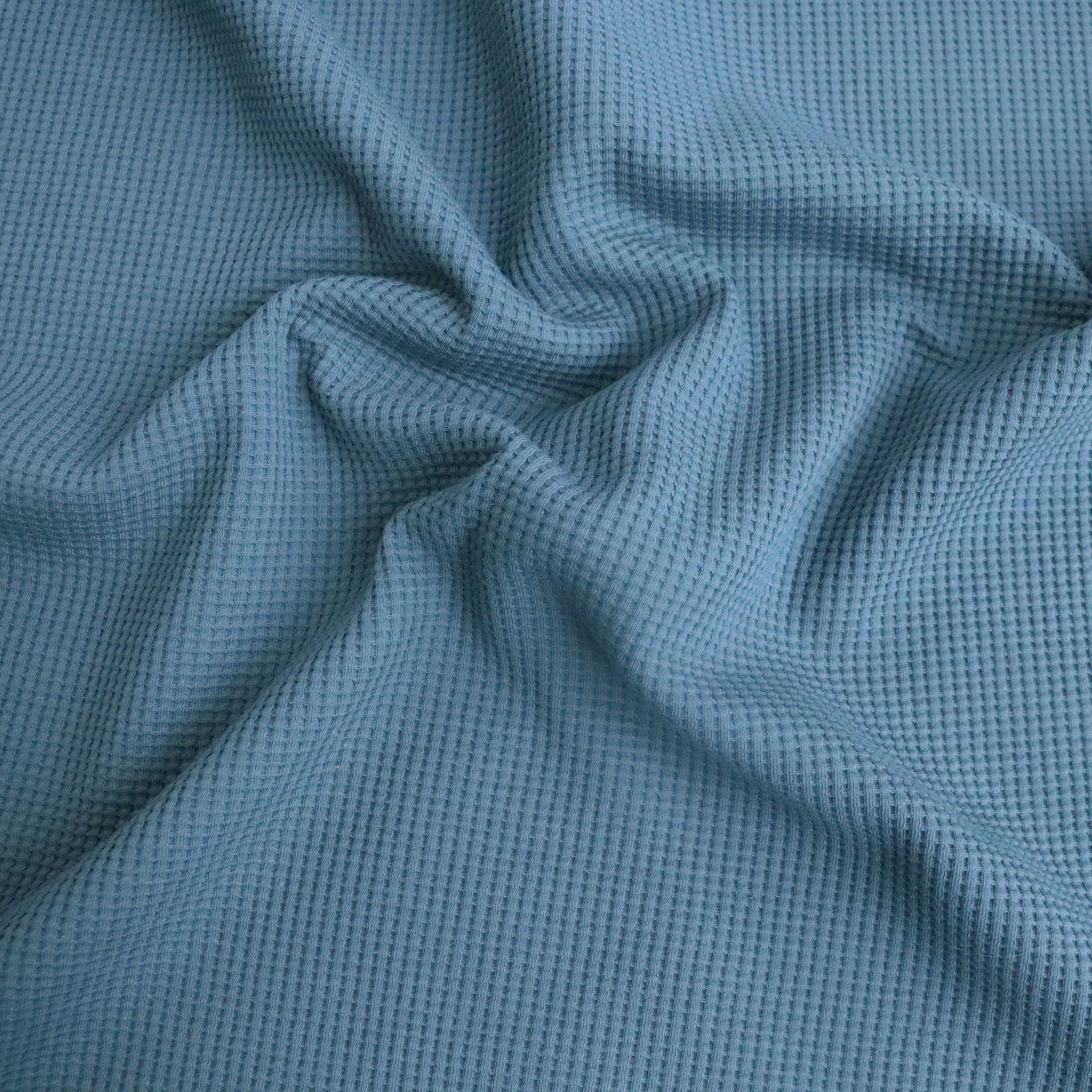 Cotton Waffle Textured Stretch Knit Fabric Denim Blue - per metre