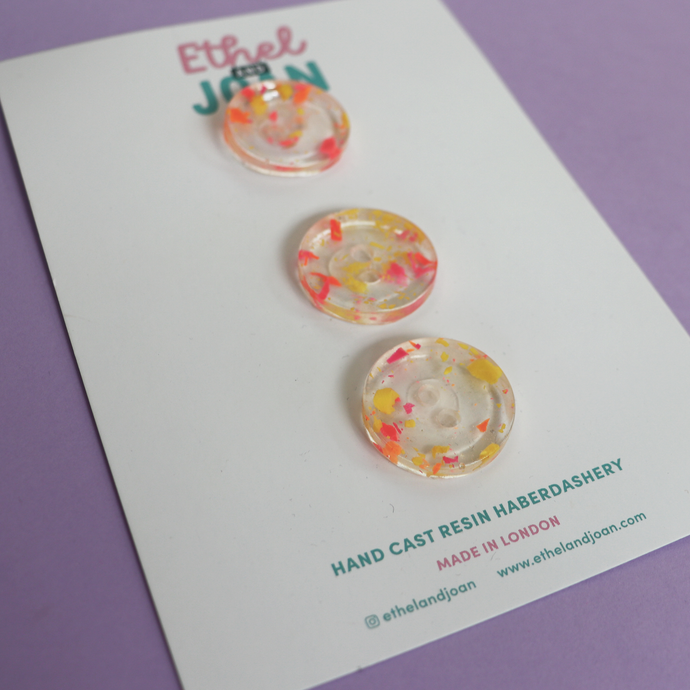 Buttons 25mm - 3 Pack - Day Glow Pan - Ethel & Joan