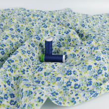 Deadstock Cotton Seersucker - Blue + Yellow Flowers