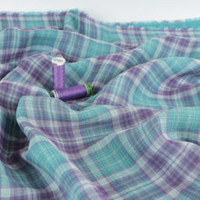 Deadstock Cotton Double Gauze - Check - Turquoise + Purple