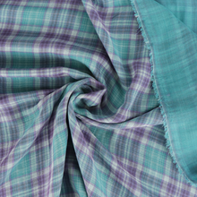 Deadstock Cotton Double Gauze - Check - Turquoise + Purple