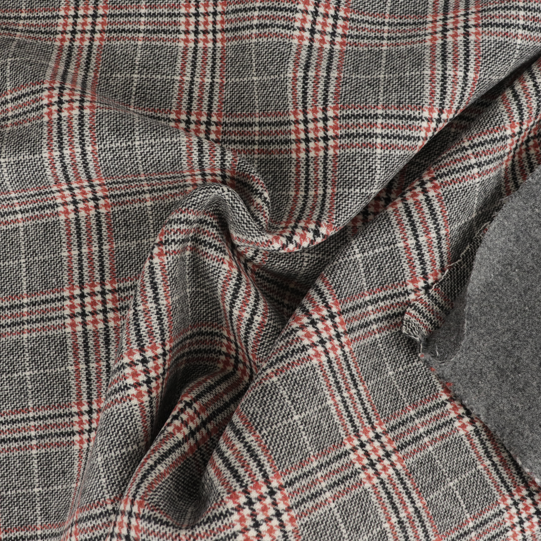 Deadstock Double Faced Wool Blend - Grey + Pumpkin Check