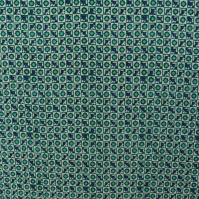 Deadstock Silk Crepe De Chine - Floral Tile Blue & Green