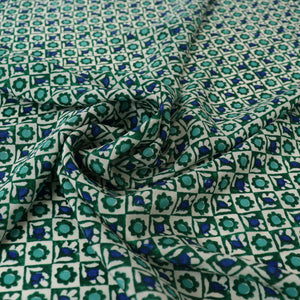Deadstock Silk Crepe De Chine - Floral Tile Blue & Green