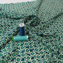 Deadstock Silk Crepe De Chine - Floral Tile Blue & Green