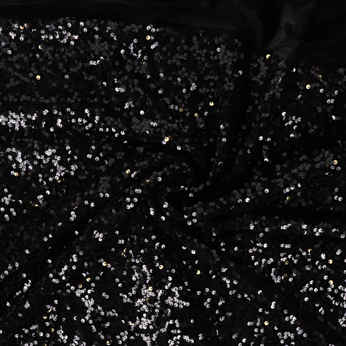 Deadstock Stretch Velvet Sequins - Black